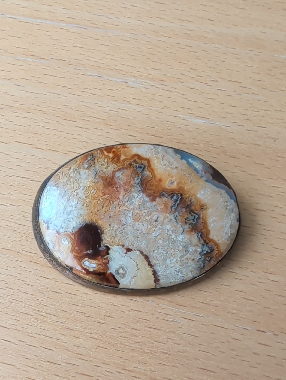 Sterling Silver Polished Agate Cabochon Oval Pendant